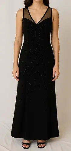 VTG B’zar Black Beaded Mesh Maxi Dress 8 Formal Evening Holiday