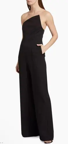 Milly NWT Atlas Cady Asymmetric Neck Jumpsuit Black Strapless Wide Leg Sz 4 $450