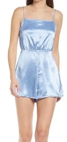 Rahi Bondi Gwen Blue Satin Open Back Romper Women’s Large NWOT Size M