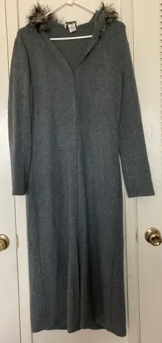 Grey Hooded Long Coat Gray Size M