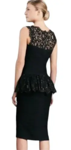 Tadashi Shoji Pintuck Peplum Sleeveless Stretch Sheer Lace Dress Black Medium
