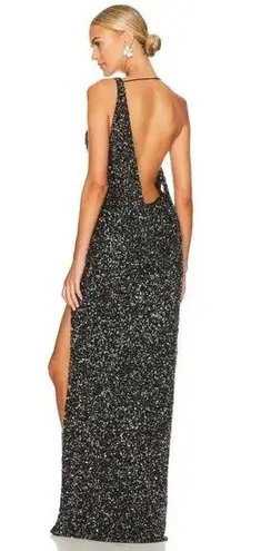 NWOT retrofete Celine Dress in Gunmetal Black Sequin Beaded Maxi Gown S