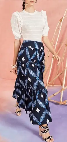 Ulla Johnson Eiko Skirt Indigo Size 2 Diamond Shibori Print Cotton Poplin Blue - Image 1