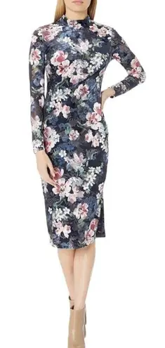 Rachel Roy Blue Floral Velvet Over The Knee long Sleeve Dress Pink