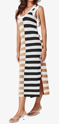 Women’s Striped Color block Black, White, and Tan Maxi Dress XL NWT Black