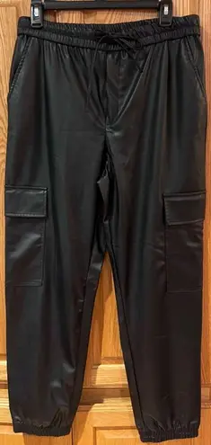 ZARA  Black Vegan Faux Leather Cargo Joggers Jogger Pants Size Large