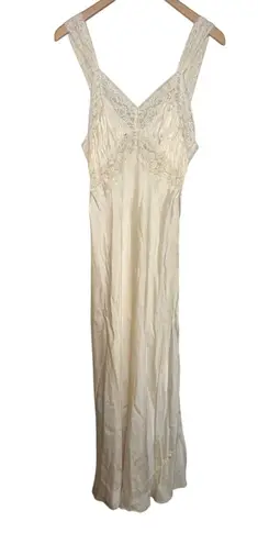 Vintage Fischer Pure Silk Lace Nightgown Slip Dress S/M? Ivory Lingerie Bridal White Size M