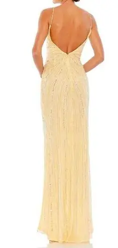 Mac Duggal Butter Yellow Gown Beaded Faux Wrap Size 14 Pastel Wedding Prom Gala