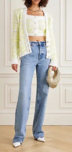 Balmain Yellow and White Tweed Cardigan 42 FR 10 US DF1KL106KG71