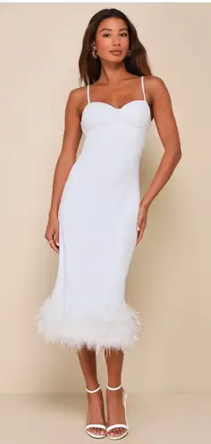 Lulus Passion for Glamour White Sleeveless Bustier Feather
Midi Dress Size M