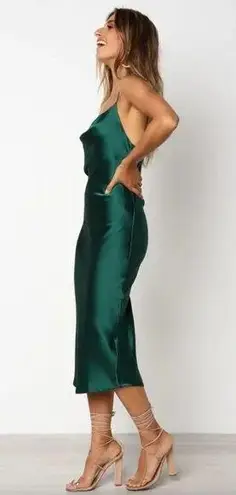 Petal and Pup Persia Emerald Green Satin Midi Cowl Neck Slip Dress 4