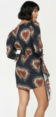 Rhode Piper Blue Ebony Heart Print VNeck Long Puffed Sleeve Size Large NEW