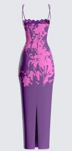 NWOT Finesse Nessa Floral Print Mesh Maxi Dress in Purple/Pink Size M Purple Size M