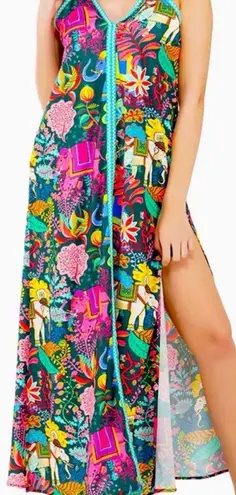 America & Beyond Majestic Nights Vibrant Multicolor Maxi Dress ~ Size Large 💛🍄 Black