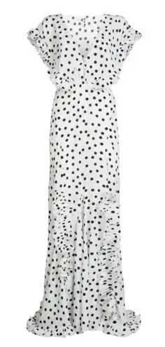 Rat & Boa Mariella Maxi Dress Polka Dot Ruffle White Black Size Medium NWT