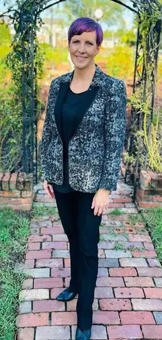 BADGLEY MISCHKA Grey Black Printed Floral 100% Cotton Fitted Charlie Blazer XL