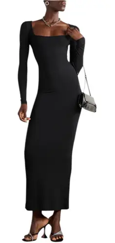 SKIMS - Soft Lounge Ribbed Stretch-Modal Maxi Dress Onyx Black Sz L