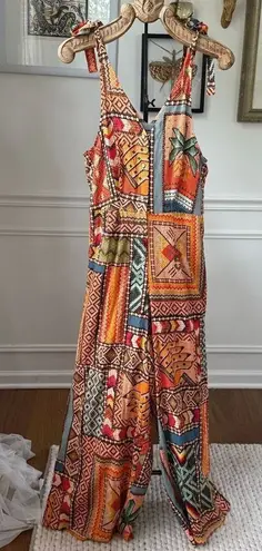 Haute Hippie Boho Patchwork Print Colorful Wode Leg Jumpsuit XS