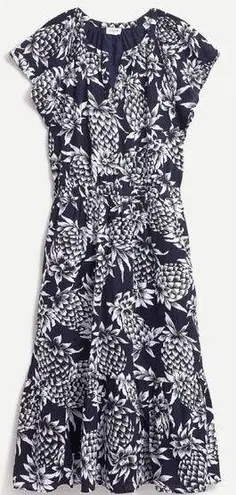 J.Crew , Navy White Pineapple Crinkle Flounce Hem Blouson Midi Dress, Size 4