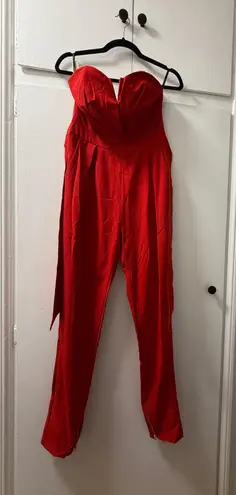 TFNC Red Holiday Strapless Jumpsuit with Bow Back