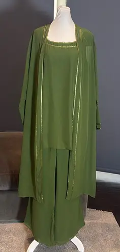 Women’s Green Chiffon 3 Piece Formal Mother of the Bride Pants Suit Size 18W NEW