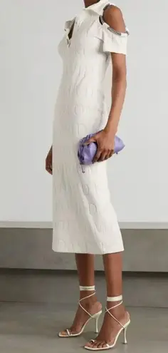 David Koma Crystal Embellished DK Intarsia Terry Logo Midi Dress White Size US 6