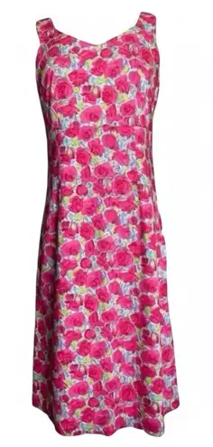 Garnet Hill Petite 10 Rose Floral Sleeveless Dress Sheath A-Line