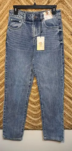 Sincerely Jules Striped 90's Straight Denim Jeans,Medium Wash,Women's Size 5/27