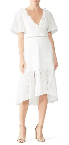 Finders Keepers White 100% Cotton V-Neckline Eyelets Peekaboo Trim Sunday Dress