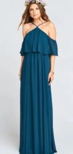 Show Me Your Mumu NEW  Rebecca Ruffle Maxi Deep Jade Chiffon Teal Blue-Green