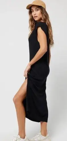 Revolve Black Ribbed Midi Dress