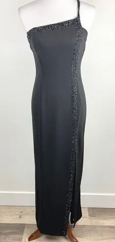 Betsy and Adam by Jas Lene Black One Shoulder Beaded Formal Evening Dress Size 8