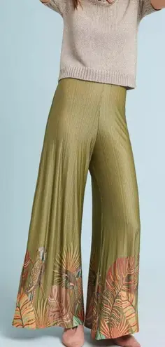 Farm Rio Anthropologie GUADELOUPE WIDE LEGS PANTS size m GREEN color spring
