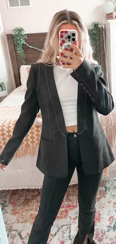 BCBGMAXAZRIA Black Blazer With White Stitching 