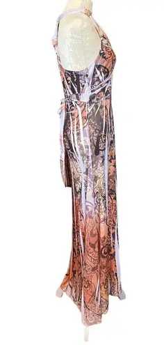 Chesley women's size medium maxi dress peach cream black tie back butterfly