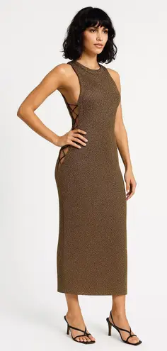 Wow Couture NWT “ Gold Metallic Mesh Bodycon Dress w/ Chain Detail large