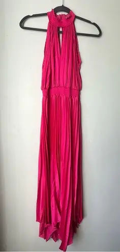 Petal and Pup  Dominique Hot Pink Satin Pleated Maxi Dress 4