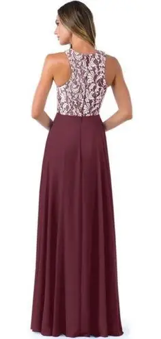 Azazie Kate dress in Cabernet (maxi lace bodice high neck wine red formal)
