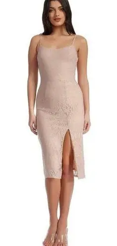 Dress the Population Nude Pink Zahra Lace Front Slit Midi Dress Small Sample