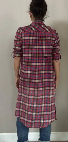 Dance & Marvel Red Plaid Distressed Destroyed Flannel Tunic Dress Jacket Small