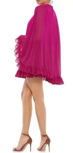 Mac Duggal 55407 High Neck Ruffle Cape Fuchsia (Pink) Chiffon Mini Dress, Size 8