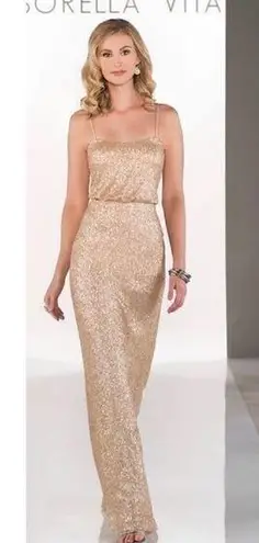 Sorella Vita Dress Gold Sequin Maxi Spaghetti Strap Bridesmaid Party Dress size