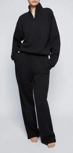 SKIMS BLACK COTTON FLEECE CLASSIC STRAIGHT LEG PANTS size XL