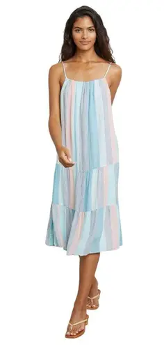 Rails Adora Highland Stripe Tiered Linen Blend Midi Dress in Multi Blue