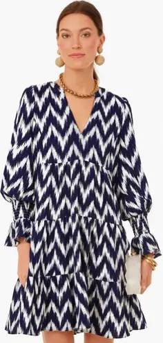 Tuckernuck Pomander Place Kenzo Dress in Navy Blue and White Ikat Size XXL