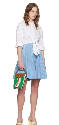 Staud NWT Phoebe Convertible Bucket Bag Bungalow Green Stripe Brown Leather