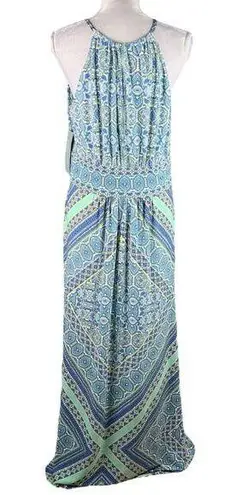 London Times Maxi Dress 4 Keyhole Sleeveless Geometric Long Stretch New