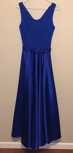 Gunne Sax Jackie O Maxi Blue Satin Sleeveless Dress Gown Vintage McClintock