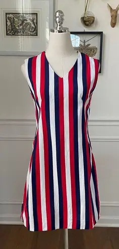 Vintage 60s Mod Stripe GoGo Mini Dress Red Blue S