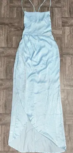 Lucy in the Sky Light Blue Satin Luxe Maxi Dress Size XS